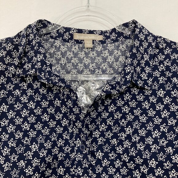 Woman Within size 18/20 Navy Star Print Long Sleeve Button Down Cotton Preppy - Picture 4 of 11
